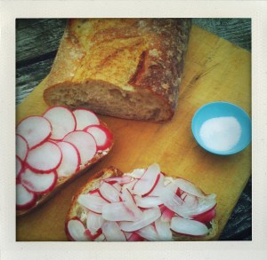 "radish, bread and butter sandwich"