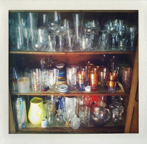 "glassware in pie cupboard"