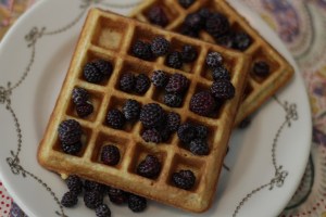 Buttermilk waffles with black raspberries