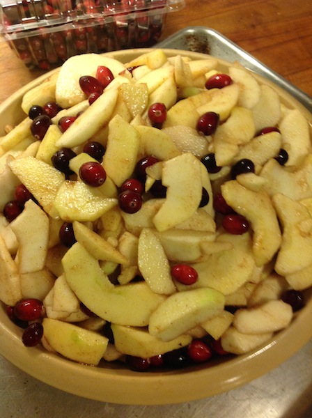 apples and cranberries ready for crumple topping