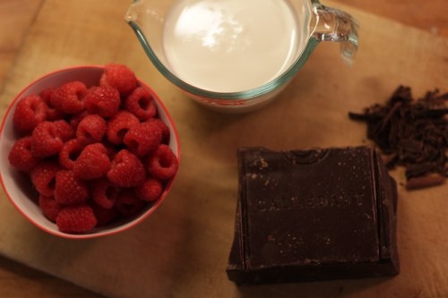 Ingredients for raspberries with chocolate ganache