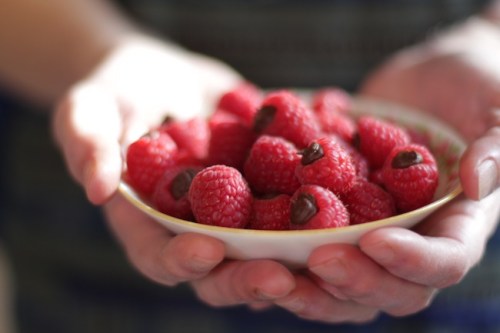 Raspberries filled with Chocolate Ganache