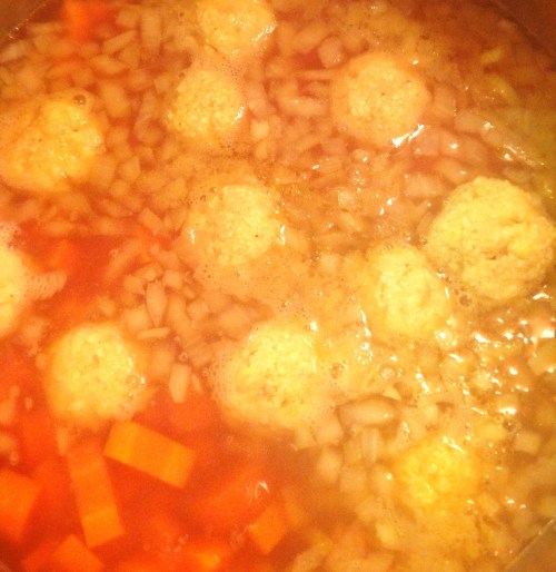 Simmering the best matzo balls ever!