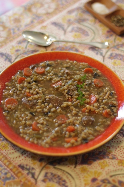 Mushroom, barley, lamb soup