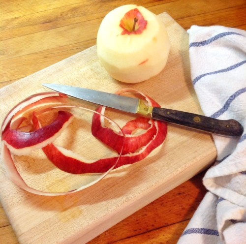 Apple peeled with paring knife