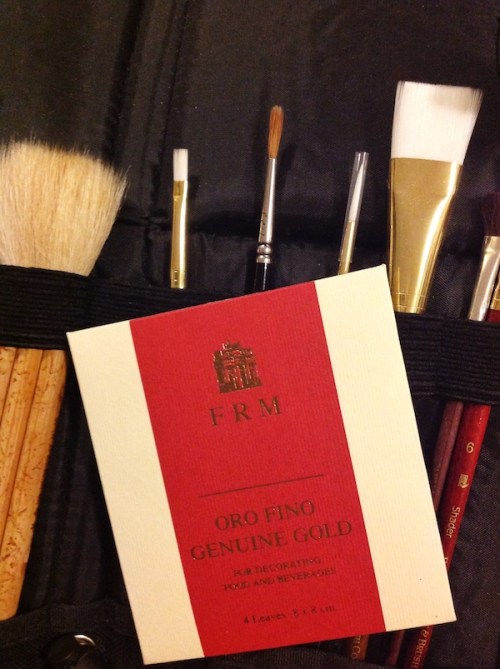 Edible gold leaf and brushes