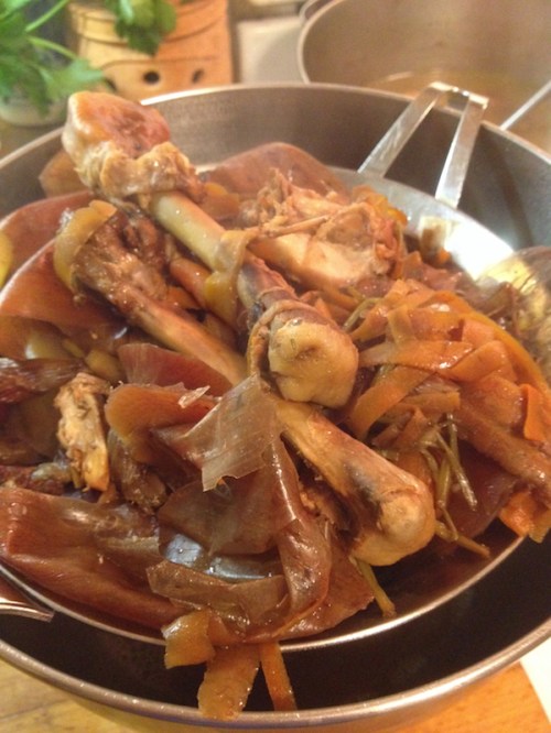 Straining cooked stock