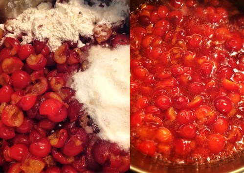 Making sour cherry pie filling