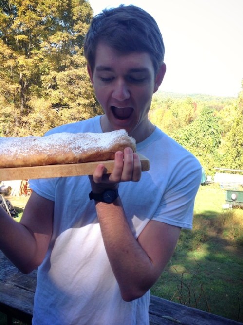 Russell about to eat the whole strudel