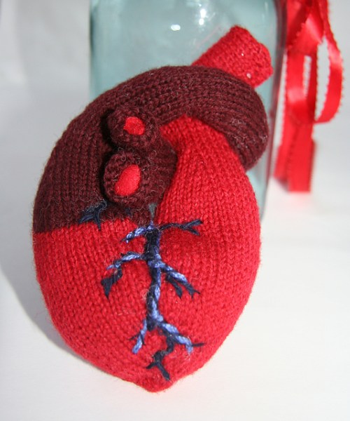 Anatomical knitted heart by Hilary Zaloom