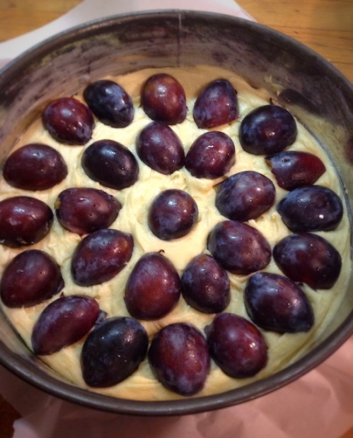Use as many plums as you can fit in the pan