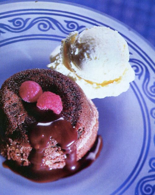 Molten chocolate cake with vanilla ice cream for Disney magazine
