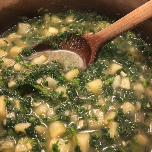 Stinging nettle and chunky potato soup