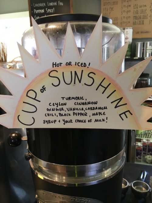 Cup of Sunshine sign at Handlebar Cafe on Nantucket Island.