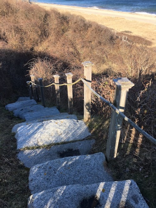 Stone path down to Sconset Beach, Nantucket.