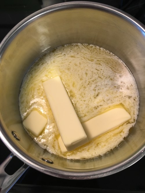 Image of a pot of butter melting to be clarified.
